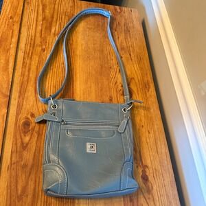 Stone & Co Blue Faux Leather Crossbody Bag Multi Pocket Silver Hardware